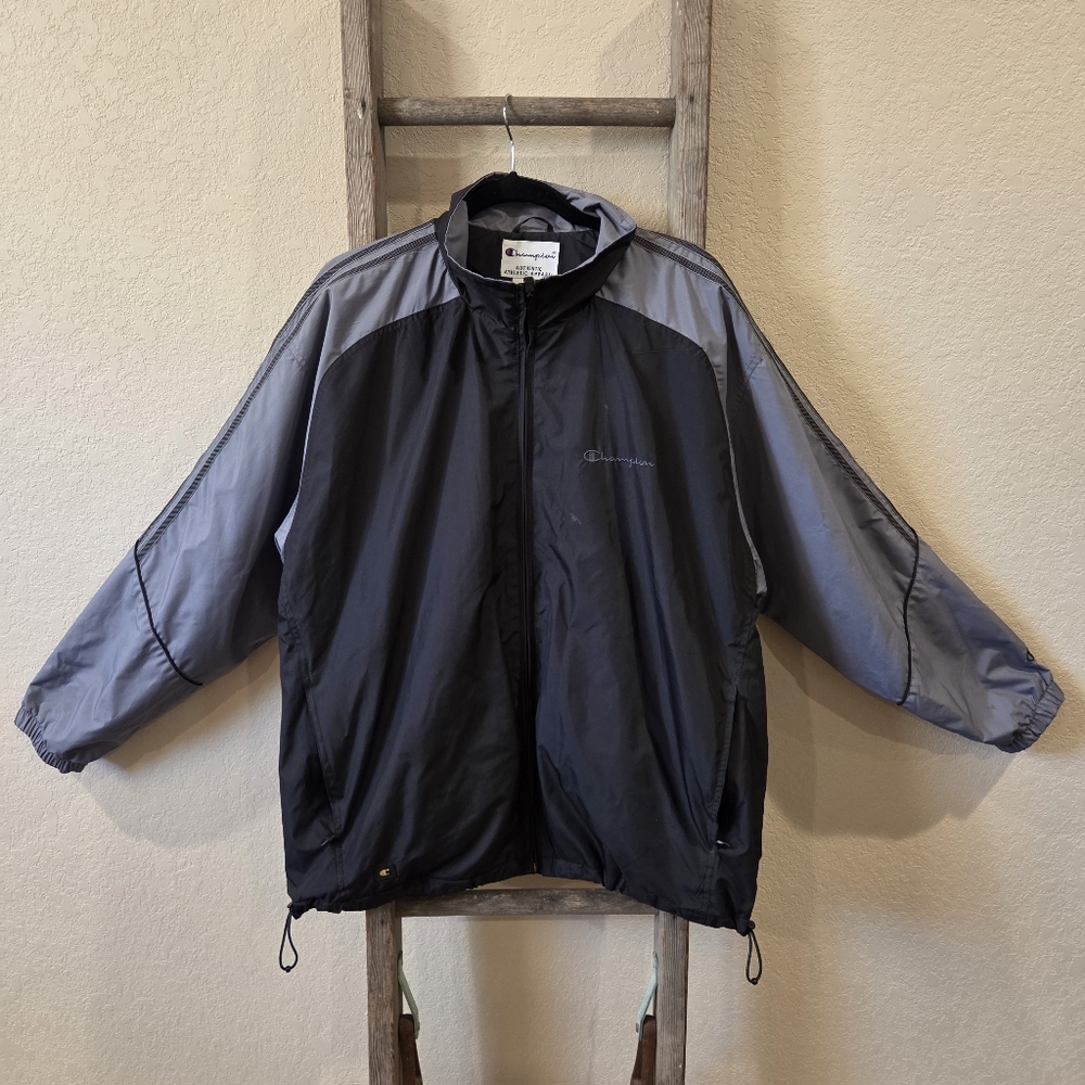 Champion Men's Black and Silver Windbreaker - Size XL